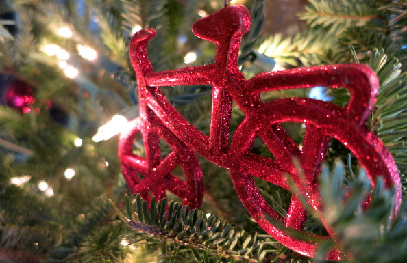 christmas home tour christmas tree with red bicycle ornament 